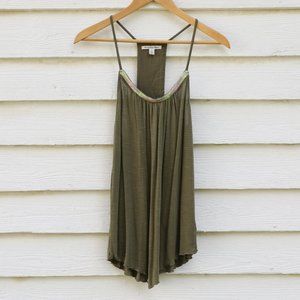 Olive green summer tank with colorful beaded back